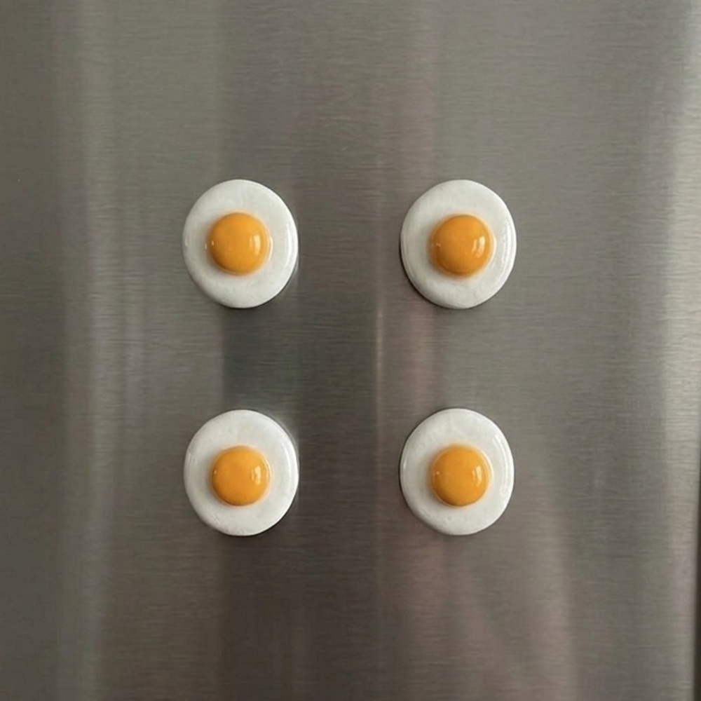 4pc Egg Fridge Magnet Set – Handmade – Yellow & White